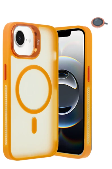 Fuchsia iPhone 16E ile Uyumlu Flet Lens Kablosuz Şarj Özellikli Kapak - Turuncu ürün görseli 1