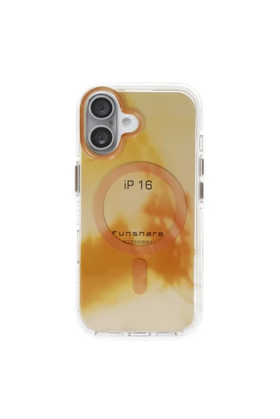 Fuchsia iPhone 16 ile Uyumlu Phantom Kablosuz Şarj Özellikli Kapak - Gold ürün görseli 1