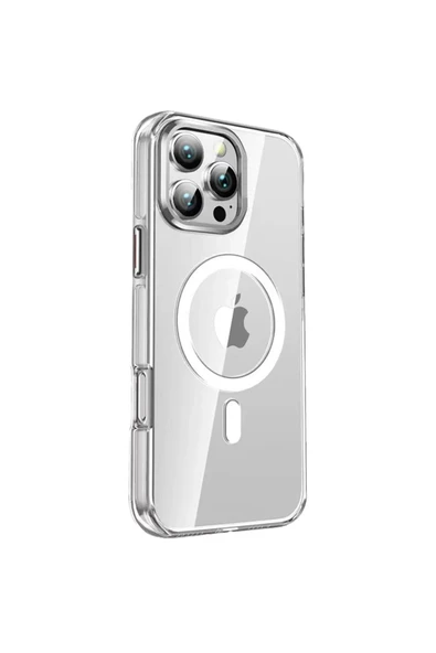 Fuchsia iPhone 16 Pro ile Uyumlu Crystal Kablosuz Şarj Özellikli Kapak - Şeffaf ürün görseli 1