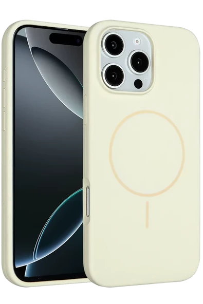Fuchsia iPhone 16 Pro ile Uyumlu Kılıf Jully Kablosuz Şarj Özellikli Kapak - Bej ürün görseli 1