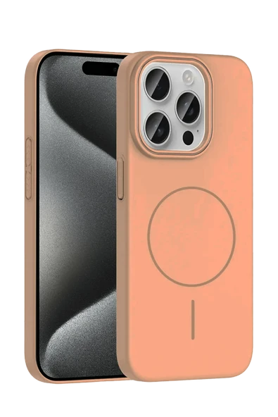 Fuchsia iPhone 15 Pro Max ile Uyumlu Broş Kablosuz Şarj Özellikli Kapak - Çöl Titanyum ürün görseli 1
