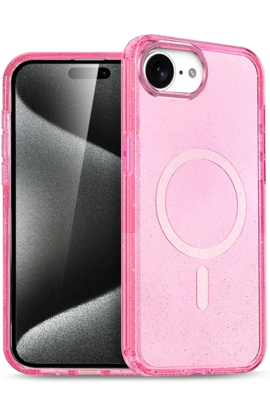 Fuchsia iPhone 16E ile Uyumlu Star Kablosuz Şarj Özellikli Kapak - Pembe ürün görseli 1