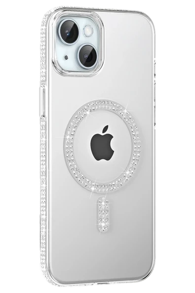Fuchsia iPhone 14 ile Uyumlu Move Taşlı Kablosuz Şarj Özellikli Kapak - Natural Grey ürün görseli 1