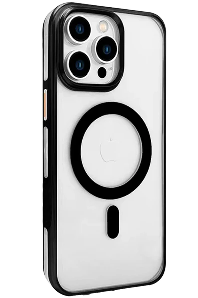 Fuchsia iPhone 15 Pro ile Uyumlu Gleam PC Sert Kablosuz Şarj Özellikli Kılıf - Şeffaf-Siyah ürün görseli 1