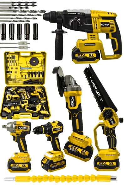 POWER BLACK Pro 21v Akülü 5'li Set Kırıcı Delici Hilti Taşlama Somun Sıkma Akülü Vidalama Budama TAŞLAMA ürün görseli 1