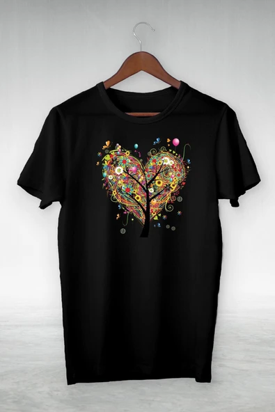 Renkli Kalp Baskılı Unisex Regular T-shirt ürün görseli 1