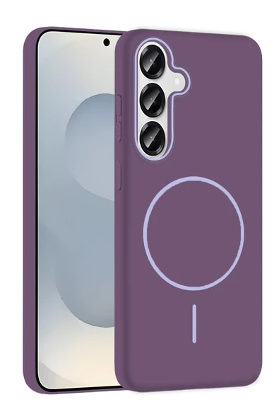 Fuchsia Samsung Galaxy S25 ile Uyumlu Broş Kablosuz Şarj Özellikli Kapak - Mor ürün görseli 1