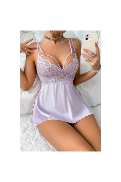 wMc Collection Lila Askılı Mini Saten Gecelik ürün görseli 1