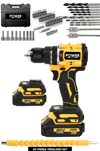 POWER BLACK XR Lİ-ON 21 V 1500 AH ÇİFT AKÜLÜ DARBELİ KÖMÜRSÜZ 82 PARÇA UÇ SETİ HEDİYELİ  10 MM ürün görseli 1