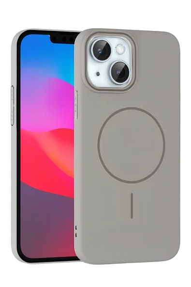 Fuchsia iPhone 15 ile Uyumlu Plus Broş Kablosuz Şarj Özellikli Kapak - Titan Gri ürün görseli 1