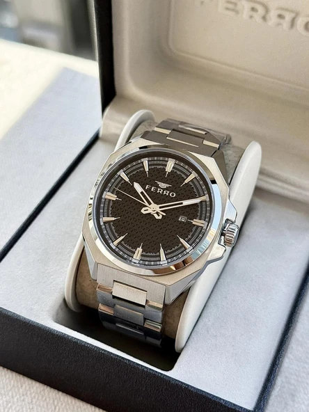Ferro FM43025A-A2 Quartz Çelik Gri Siyah Kadran 42 mm Erkek Kol Saati ürün görseli 1