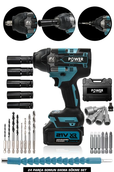 POWER BLACK 800 Nm Bijon Sökme 2 Bataryalı 24 Parçalı ürün görseli 1