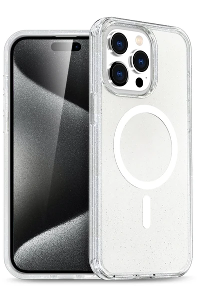 Fuchsia iPhone 15 Pro Max ile Uyumlu Star Kablosuz Şarj Özellikli Kapak - Şeffaf ürün görseli 1