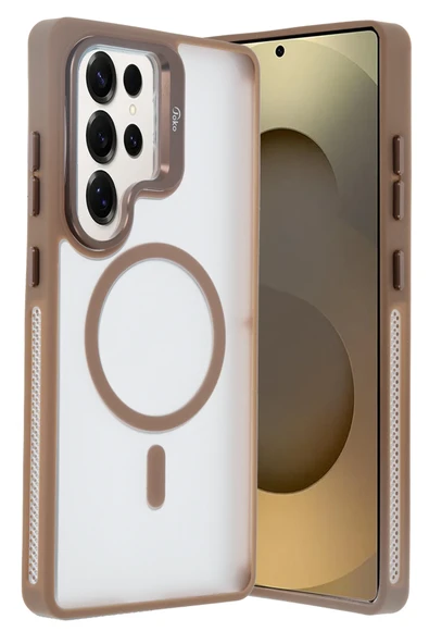 Fuchsia Samsung Galaxy S25 Ultra ile Uyumlu Flet Lens Kablosuz Şarj Özellikli Kapak - Gold ürün görseli 1