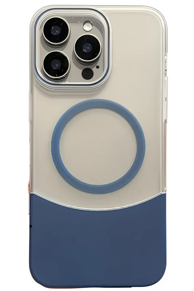 Fuchsia iPhone 16 Pro ile Uyumlu Velar Kablosuz Şarj Özellikli Kapak - Lacivert ürün görseli 1