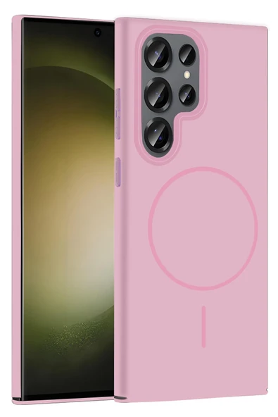Fuchsia Samsung Galaxy S23 Ultra ile Uyumlu Broş Kablosuz Şarj Özellikli Kapak - Pembe ürün görseli 1