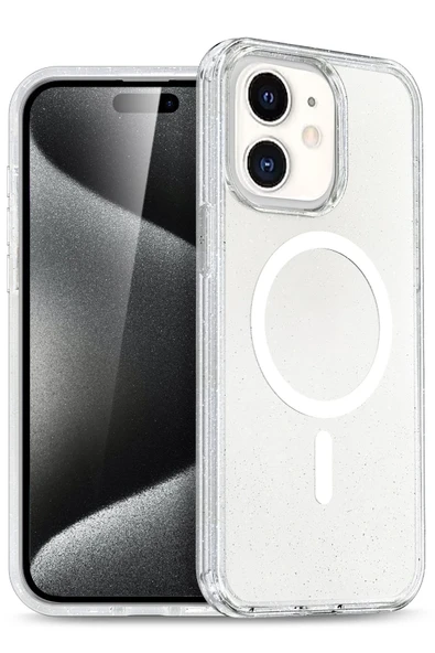 Fuchsia iPhone 12 ile Uyumlu Star Kablosuz Şarj Özellikli Kapak - Şeffaf ürün görseli 1
