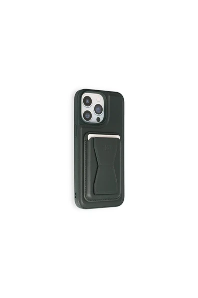 Fuchsia iPhone 14 Pro ile Uyumlu Kılıf HD Deri Luxury Magnet Kartvizitli Kapak - Koyu Yeşil ürün görseli 1