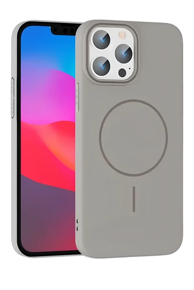 Fuchsia iPhone 15 Pro Max ile Uyumlu Broş Kablosuz Şarj Özellikli Kapak - Titan Gri ürün görseli 1