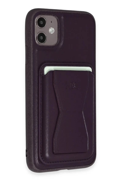 Fuchsia iPhone 11 ile Uyumlu Kılıf HD Deri Luxury Magnet Kartvizitli Kapak - Derin Mor ürün görseli 1