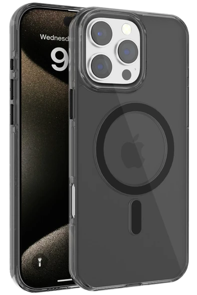 Fuchsia iPhone 16 Pro ile Uyumlu Gleam PC Sert Kablosuz Şarj Özellikli Kılıf - Siyah ürün görseli 1