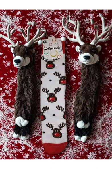 Hallop Socks Geyik Desenli Dokuma Yılbaşı Çorap ürün görseli 1