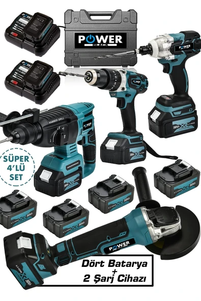 POWER BLACK 4 Lü Set 21 V 2 Ah Darbeli Matkap Bijon Somun Sıkma Sökme Taşlama Spiral Kırıcı ürün görseli 1