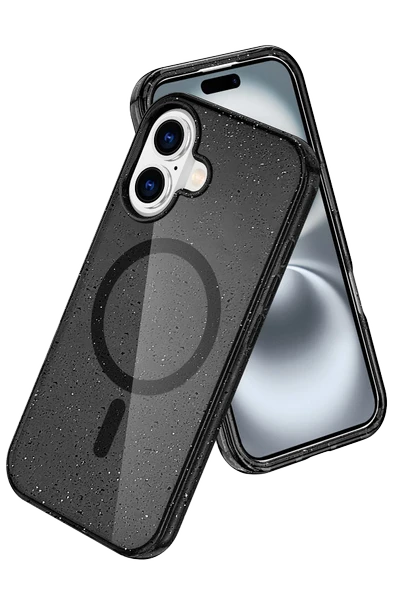 Fuchsia iPhone 16 ile Uyumlu Star Kablosuz Şarj Özellikli Kapak - Siyah ürün görseli 1