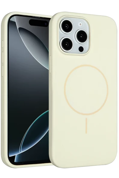 Fuchsia iPhone 15 Pro Max ile Uyumlu Kılıf Jully Kablosuz Şarj Özellikli Kapak - Bej ürün görseli 1