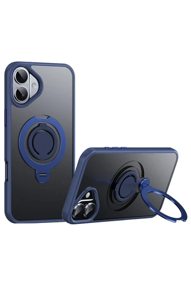 Fuchsia iPhone 16 Plus ile Uyumlu Avatar 360 Dönen Kablosuz Şarj Özellikli Kapak - Lacivert ürün görseli 1
