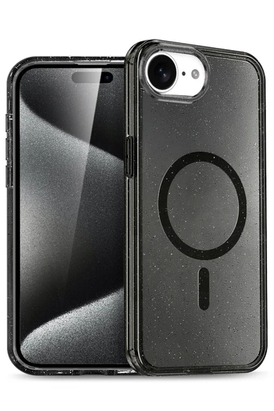 Fuchsia iPhone 16E ile Uyumlu Star Kablosuz Şarj Özellikli Kapak - Siyah ürün görseli 1