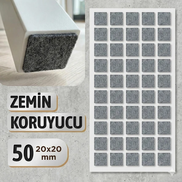 Yapışkanlı Zemin Koruyucu Keçe 20x20 mm (50'li PAKET) Masa Sandalye Mobilya Koltuk Ayak Keçesi Kare ürün görseli 1