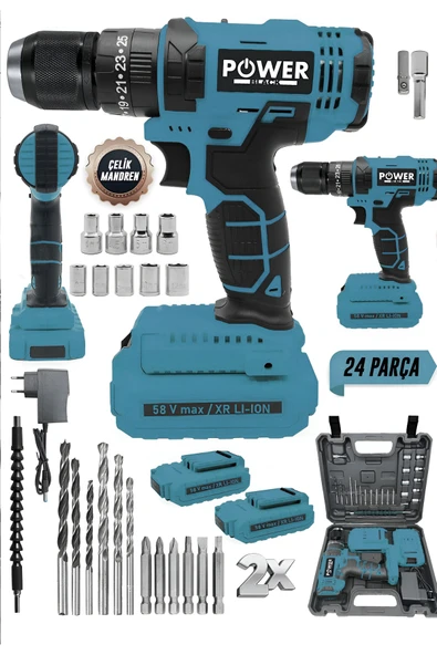 POWER BLACK Pro ultra güçlendirilmiş darbeli lazer kesim bakır sargılı 24 parça matkap seti Mavi ürün görseli 1