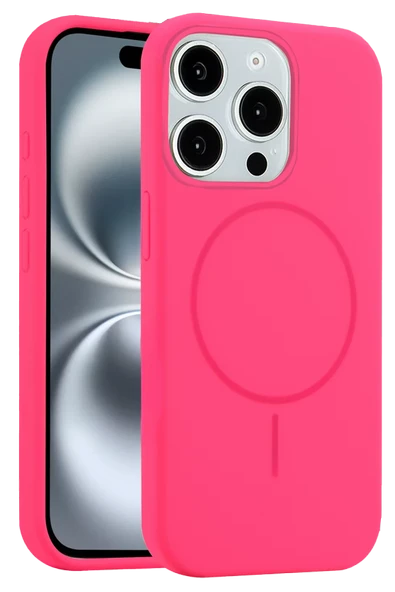 Fuchsia iPhone 15 Pro Max ile Uyumlu Kılıf Jully Kablosuz Şarj Özellikli Kapak - Pembe ürün görseli 1