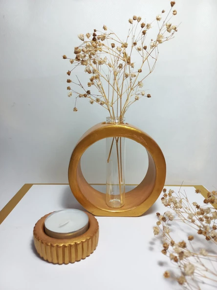 Dekoratif Vazo, Cam Tüplü,  ( Yuvarlak Model ) Antiquity Gold aksesuar ürün görseli 1