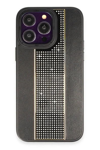 Fuchsia iPhone 14 Pro ile Uyumlu Kılıf HBC-160 Almera Taşlı Kapak - Siyah ürün görseli 1