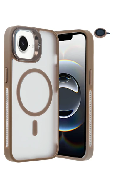 Fuchsia iPhone 16E ile Uyumlu Flet Lens Kablosuz Şarj Özellikli Kapak - Gold ürün görseli 1