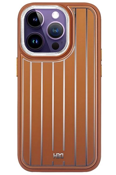 Fuchsia iPhone 14 Pro Max ile Uyumlu Kılıf HBC-190 Kolaj Kapak - Kahverengi ürün görseli 1