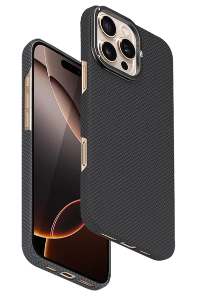Fuchsia iPhone 16 Pro ile Uyumlu Blaze 1000D Kevlar Kablosuz Şarj Özellikli Kılıf - Siyah ürün görseli 1
