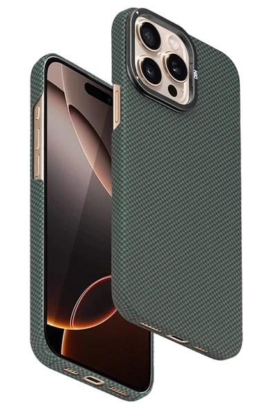 Fuchsia iPhone 15 Pro Max ile Uyumlu Blaze 1000D Kevlar Kablosuz Şarj Özellikli Kılıf - Yeşil ürün görseli 1