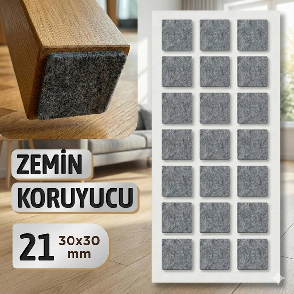 Yapışkanlı Zemin Koruyucu Keçe 30x30 mm (21'li PAKET) Masa Sandalye Mobilya Koltuk Ayak Keçesi Kare ürün görseli 1