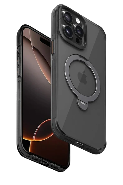 Fuchsia iPhone 15 Pro Max ile Uyumlu HBC-338 Andes Kablosuz Şarj Özellikli Standlı Kapak - Siyah ürün görseli 1