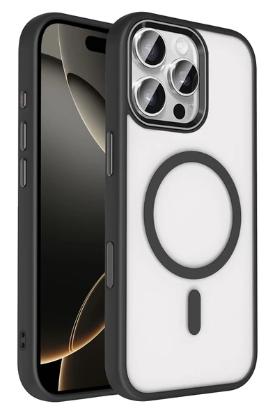 Fuchsia iPhone 16 Pro Max ile Uyumlu Terea Kablosuz Şarj Özellikli Kapak - Siyah ürün görseli 1