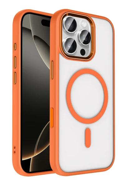 Fuchsia iPhone 16 Pro Max ile Uyumlu Terea Kablosuz Şarj Özellikli Kapak - Turuncu ürün görseli 1