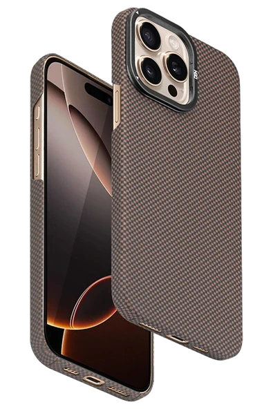 Fuchsia iPhone 15 Pro Max ile Uyumlu Blaze 1000D Kevlar Kablosuz Şarj Özellikli Kılıf - Gold ürün görseli 1