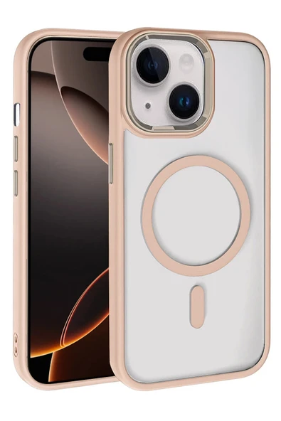 Fuchsia iPhone 14 ile Uyumlu Terea Kablosuz Şarj Özellikli Kapak - Gold ürün görseli 1