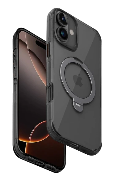 Fuchsia iPhone 16 ile Uyumlu HBC-338 Andes Kablosuz Şarj Özellikli Standlı Kapak - Siyah ürün görseli 1