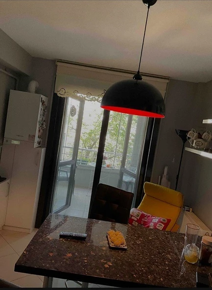 RİOLİGHT MODERN PARLAK SİYAH İÇİ KIRMIZI CAFE,MUTFAK,GENÇ ODASI TEKLİ METAL SARKIT AVİZE ÇAP:40CM ürün görseli 1
