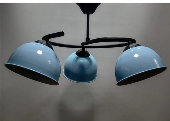 RİOLİGHT MODERN ÜÇLÜ AÇIK MAVİ BAŞLIK METAL SARKIT AVİZE ürün görseli 1