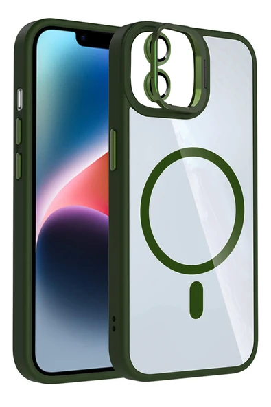 Fuchsia iPhone 11 ile Uyumlu Remim Lensli Kablosuz Şarj Özellikli Standlı Kapak - Koyu Yeşil ürün görseli 1